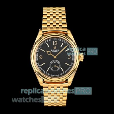 Swiss Replica PPM Gain Weight Rolex Oyster Perpetual 1908 Black Dial Yellow Gold Watch 